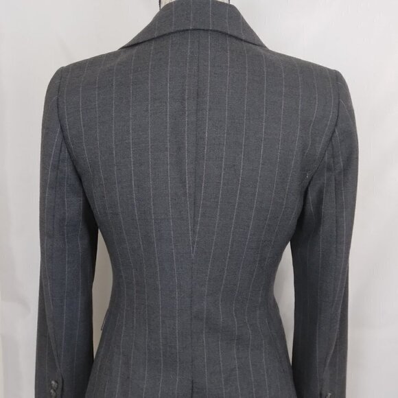 Ann Taylor | Wool Pin Stripe Blazer Jacket Gray Lavender | Size 4P - Picture 6 of 13